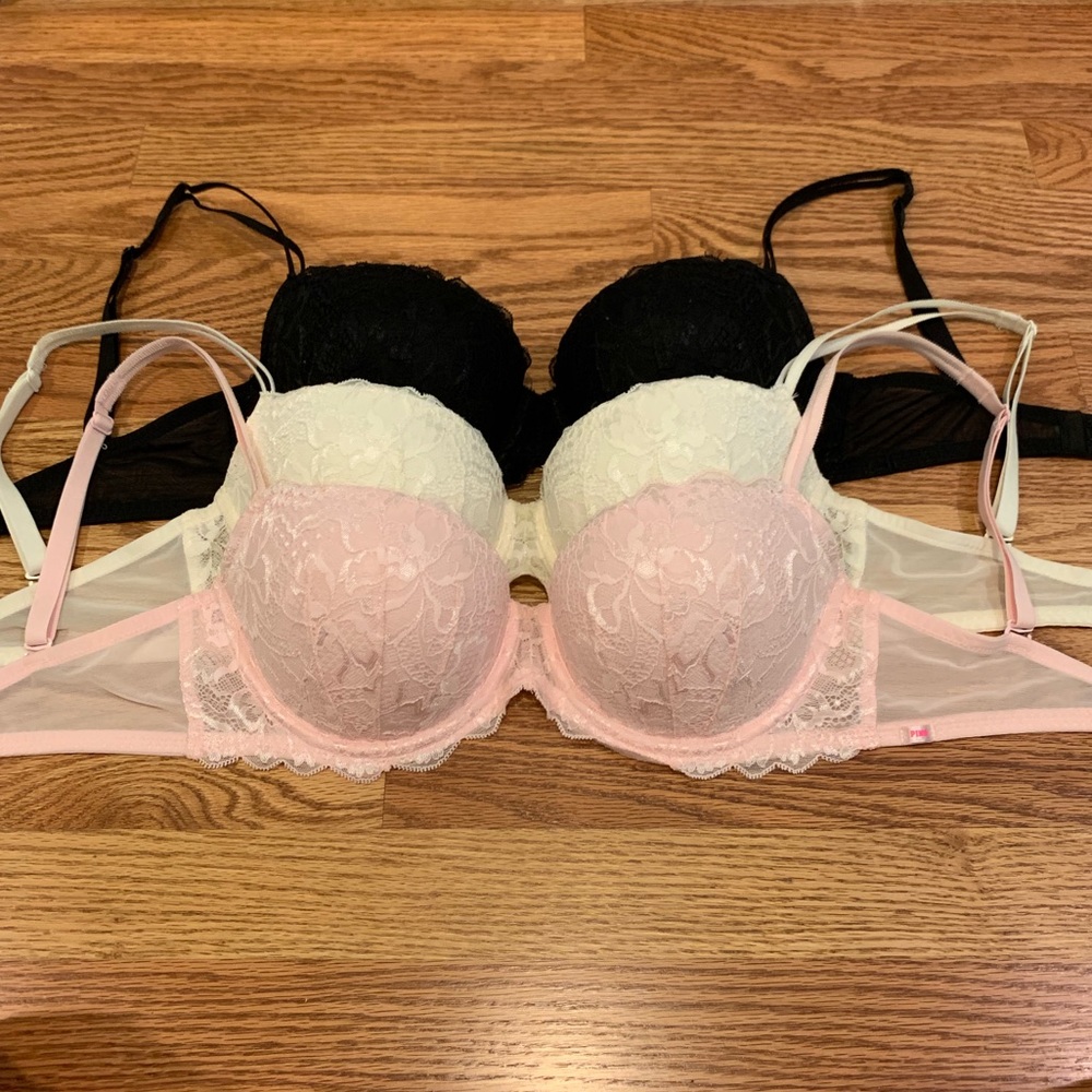 3 FOR 1 VS Pink Lace Push-Up Bras